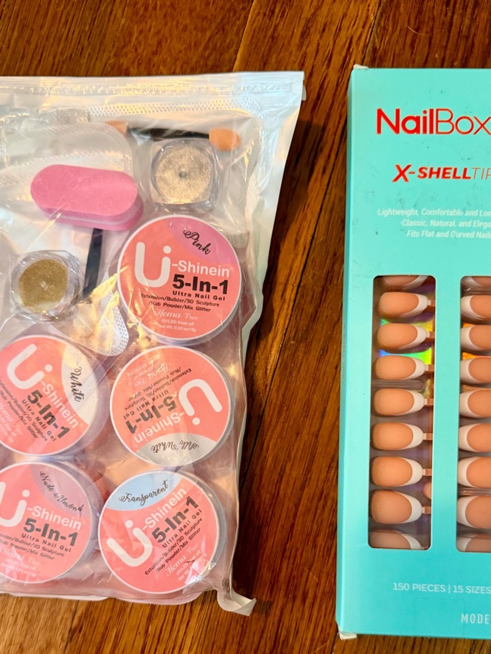 Nude French Tip Press-On Nails & Pink U-Shinein 5-in-1 Nail Gel Kit